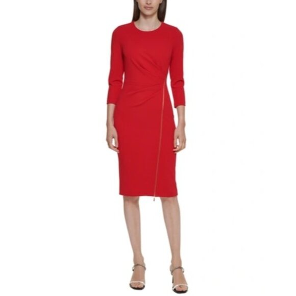 Calvin Klein Asymmetrical Zip Sheath Dress Red 16W NEW - Picture 1 of 9